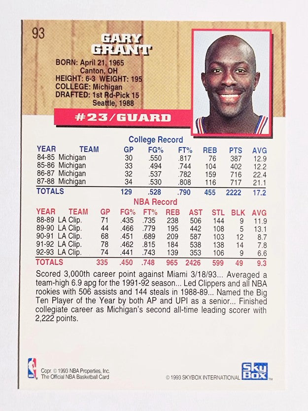 1993-94 Hoops #93 Gary Grant