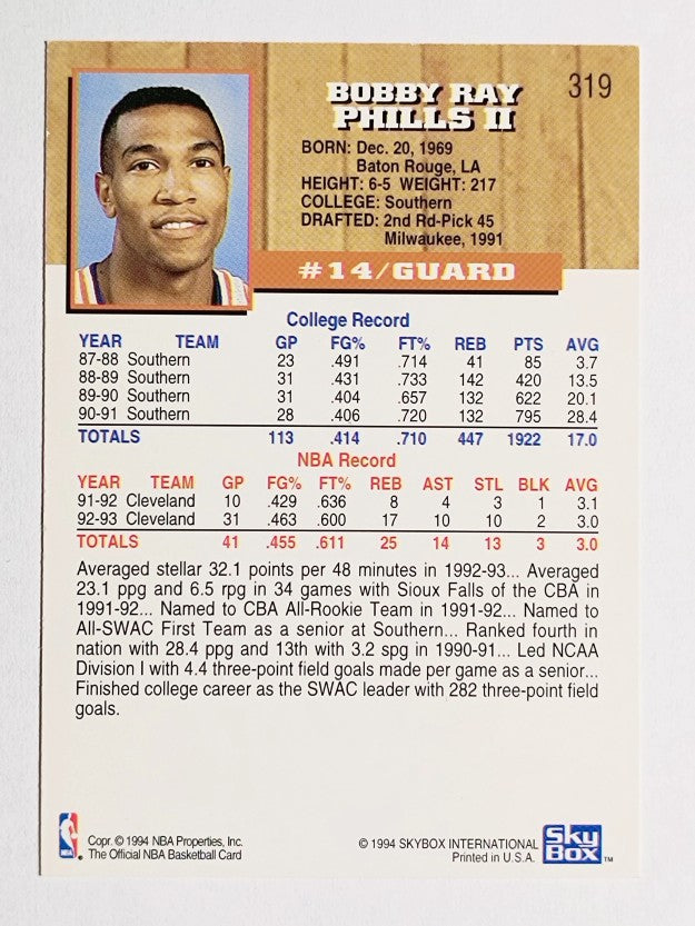 1993-94 Hoops #319 Bobby Phills