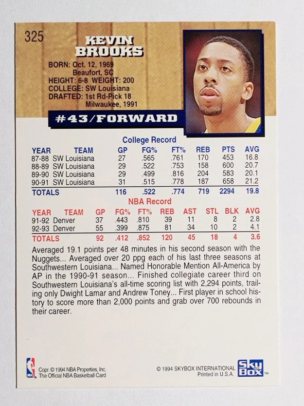 1993-94 Hoops #325 Kevin Brooks