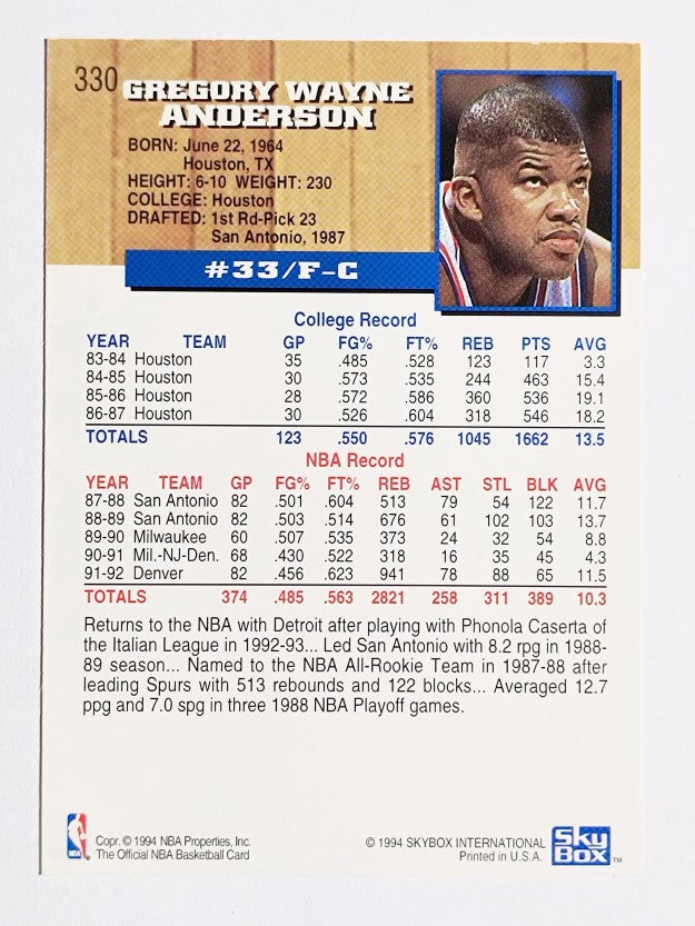 1993-94 Hoops #330 Greg Anderson