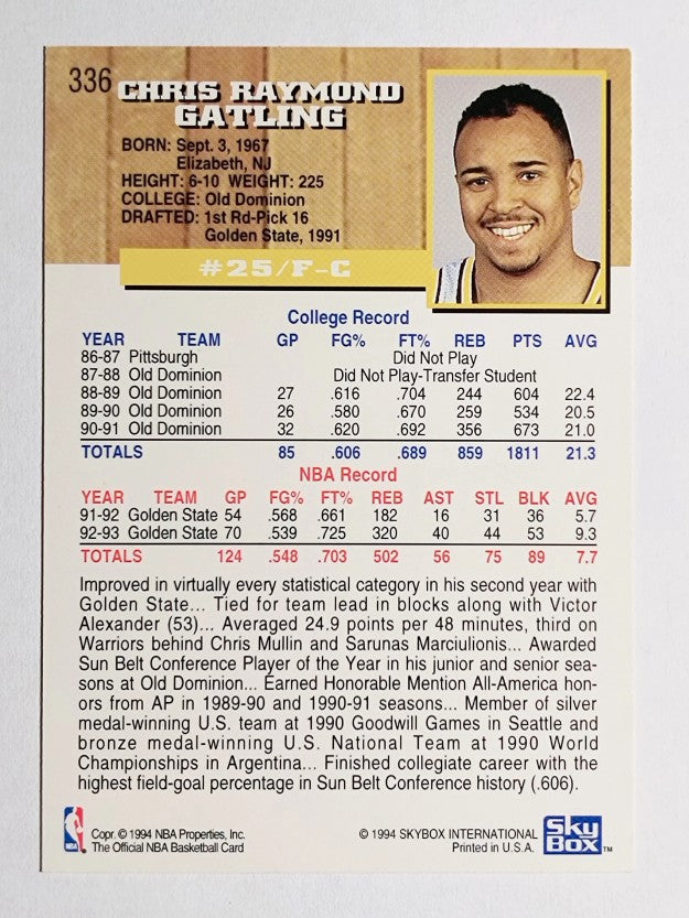 1993-94 Hoops #336 Chris Gatling
