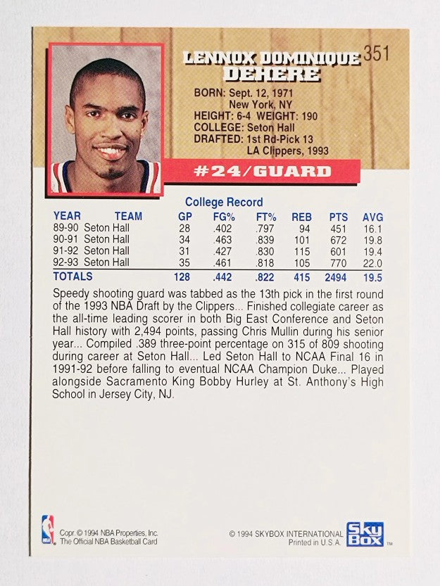 1993-94 Hoops #351 Terry Dehere RC