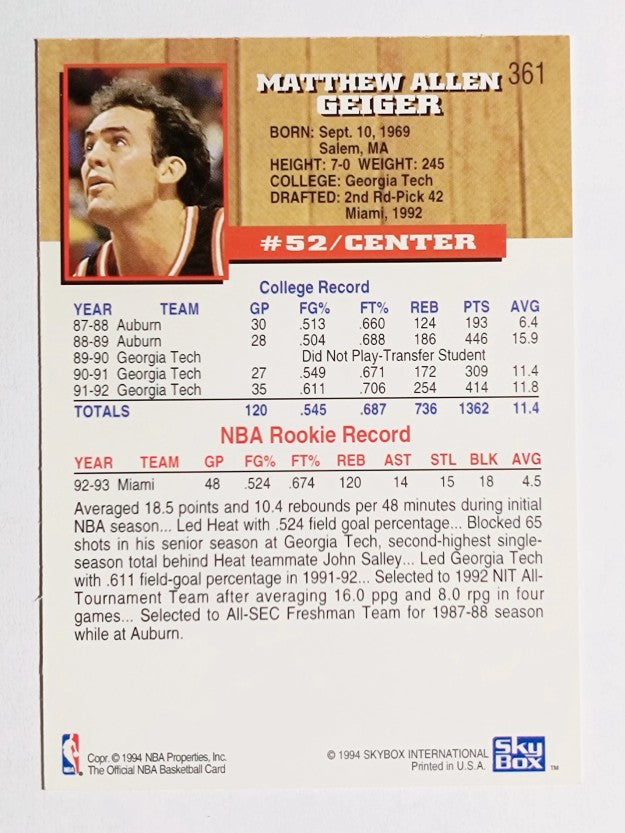 1993-94 Hoops #361 Matt Geiger