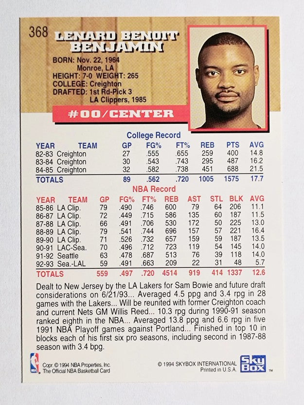 1993-94 Hoops #368 Benoit Benjamin
