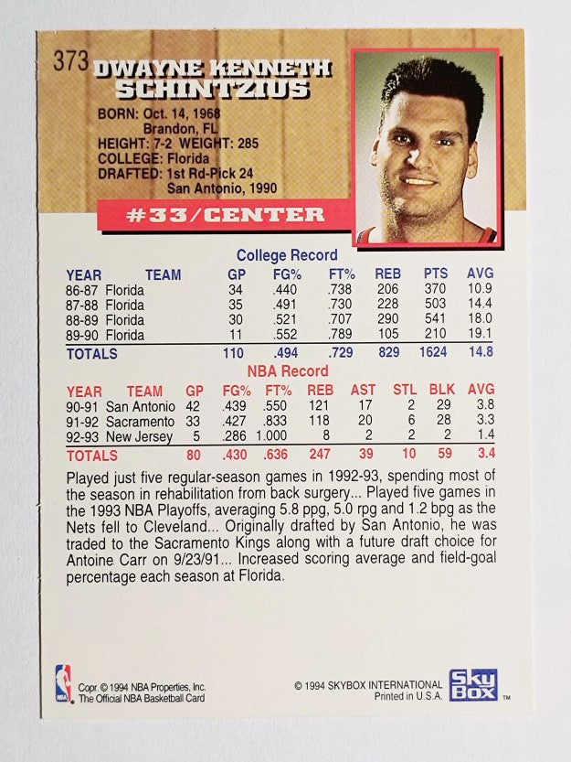 1993-94 Hoops #373 Dwayne Schintzius