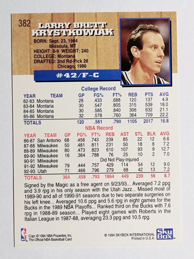 1993-94 Hoops #382 Larry Krystkowiak