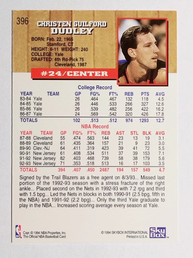 1993-94 Hoops #396 Chris Dudley