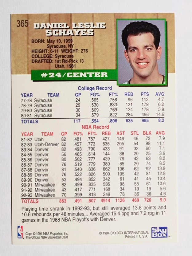1993-94 Hoops Fifth Anniversary Gold #365 Danny Schayes