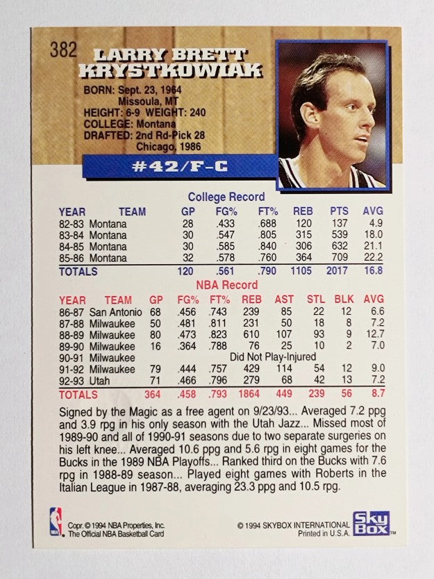 1993-94 Hoops Fifth Anniversary Gold #382 Larry Krystkowiak