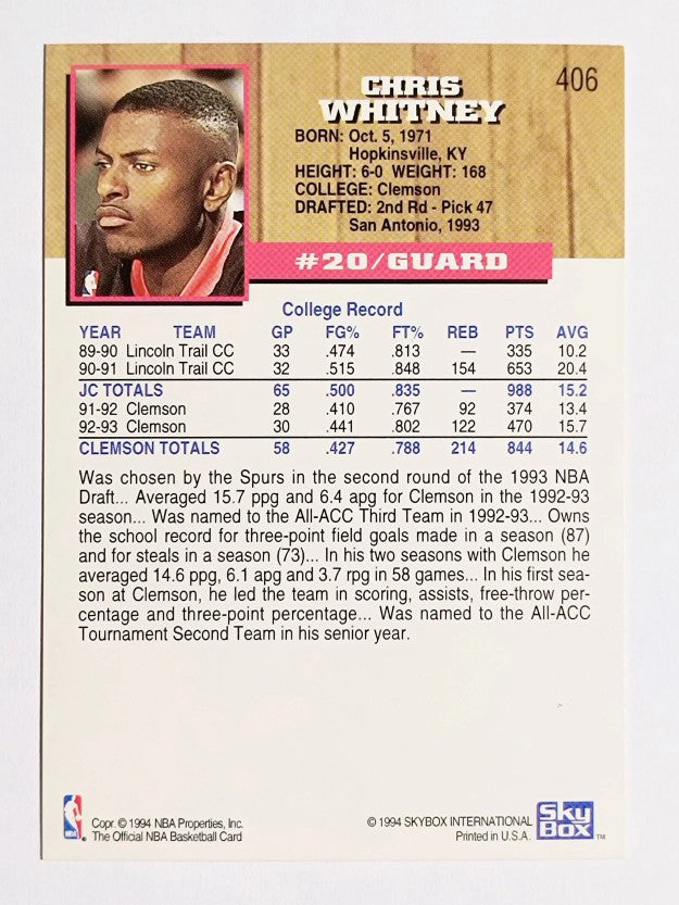 1993-94 Hoops Fifth Anniversary Gold #406 Chris Whitney