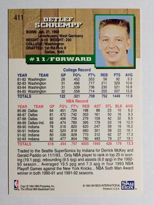 1993-94 Hoops Fifth Anniversary Gold #411 Detlef Schrempf