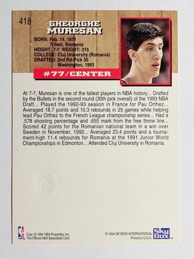 1993-94 Hoops Fifth Anniversary Gold #418 Gheorghe Muresan (NM)