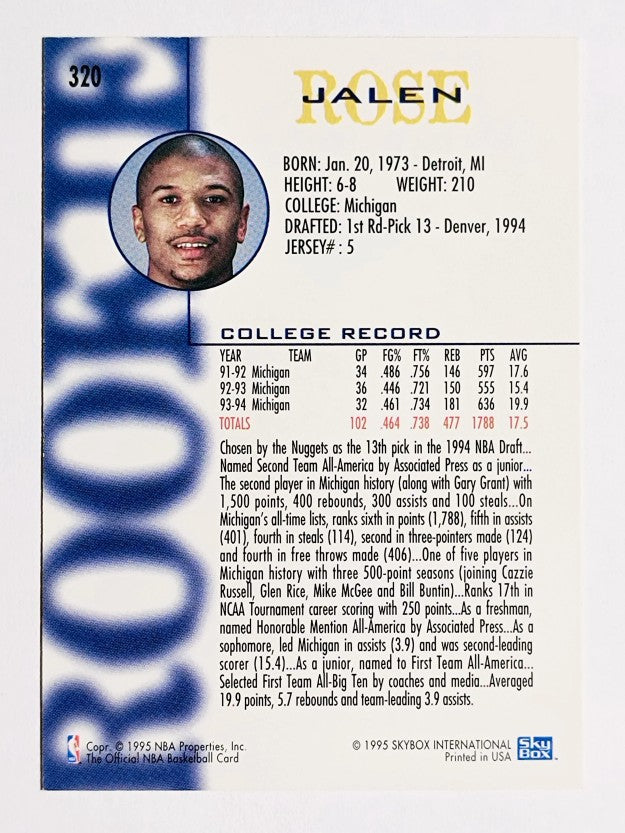 1994-95 Hoops #320 Jalen Rose RC