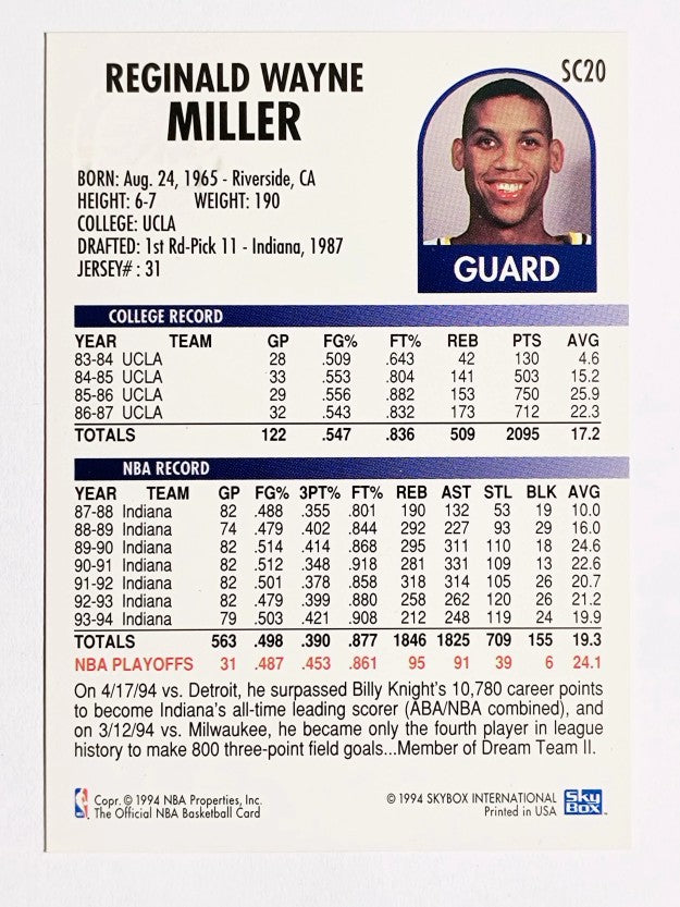 1994-95 Hoops Supreme Court #SC20 Reggie Miller