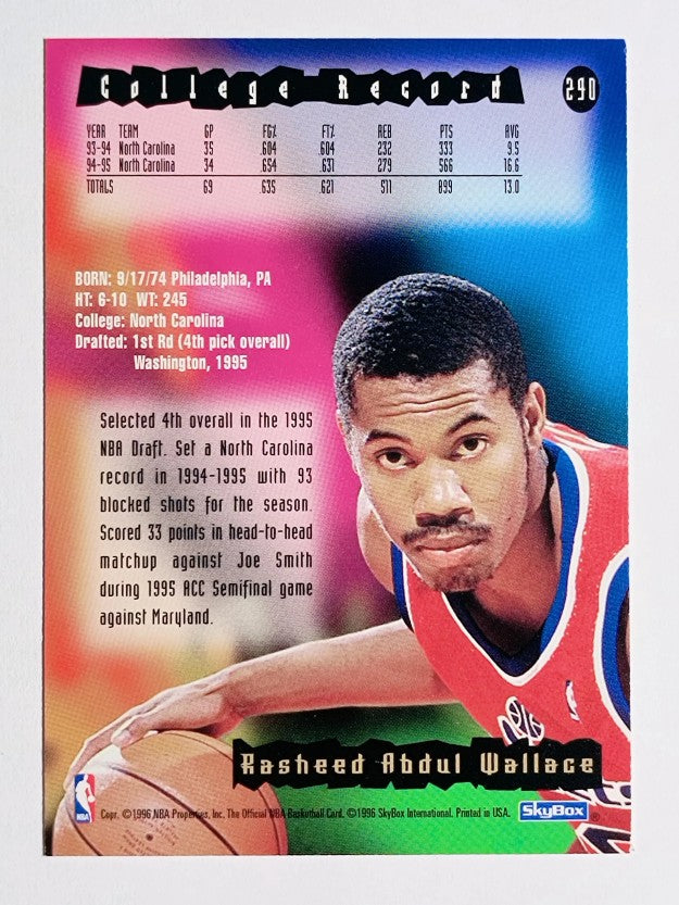 1995-96 Hoops #290 Rasheed Wallace RC