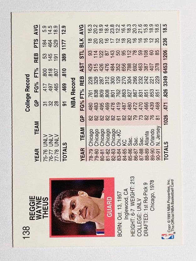 1991-92 Hoops #138 Reggie Theus