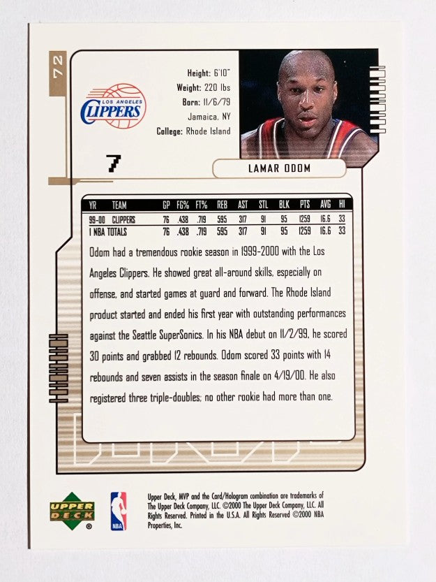 2000-01 Upper Deck MVP #72 Lamar Odom