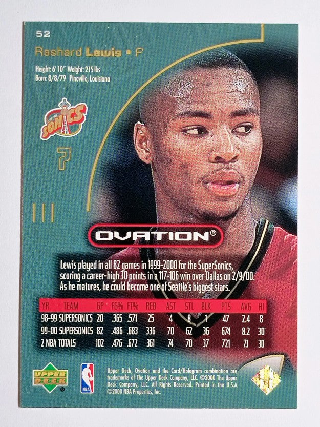 2000-01 Upper Deck Ovation #52 Rashard Lewis