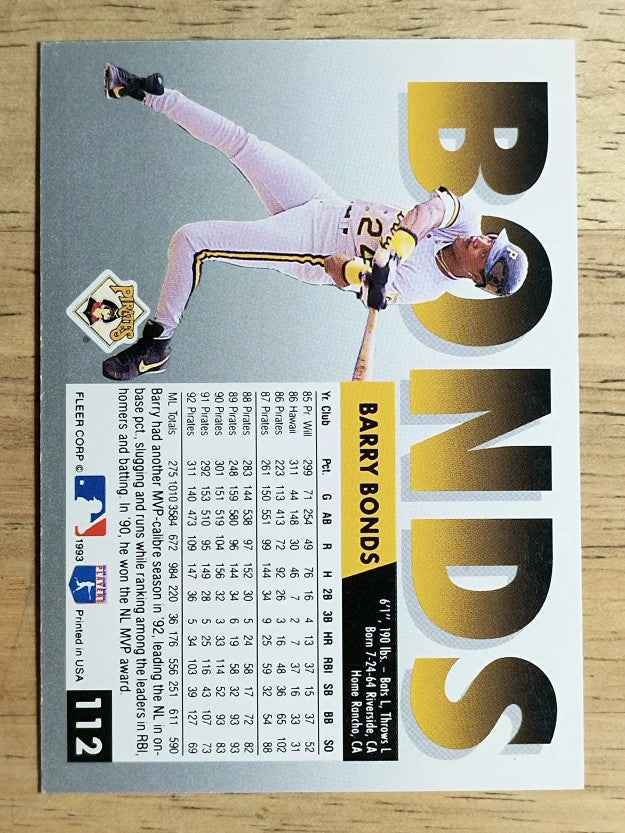 1993 Fleer #112 Barry Bonds