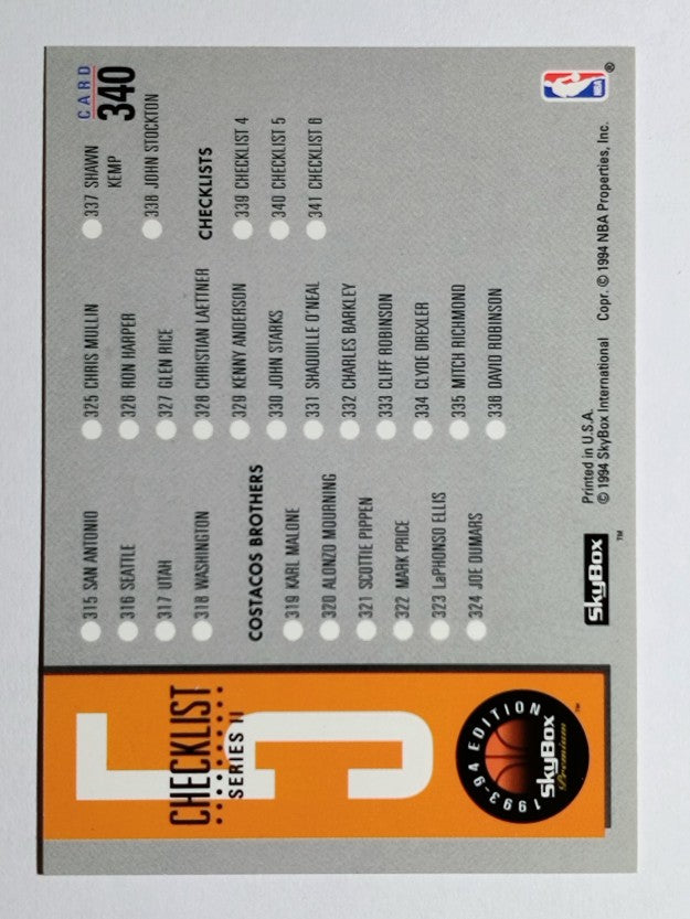 1993-94 SkyBox Premium #340 Checklist 5