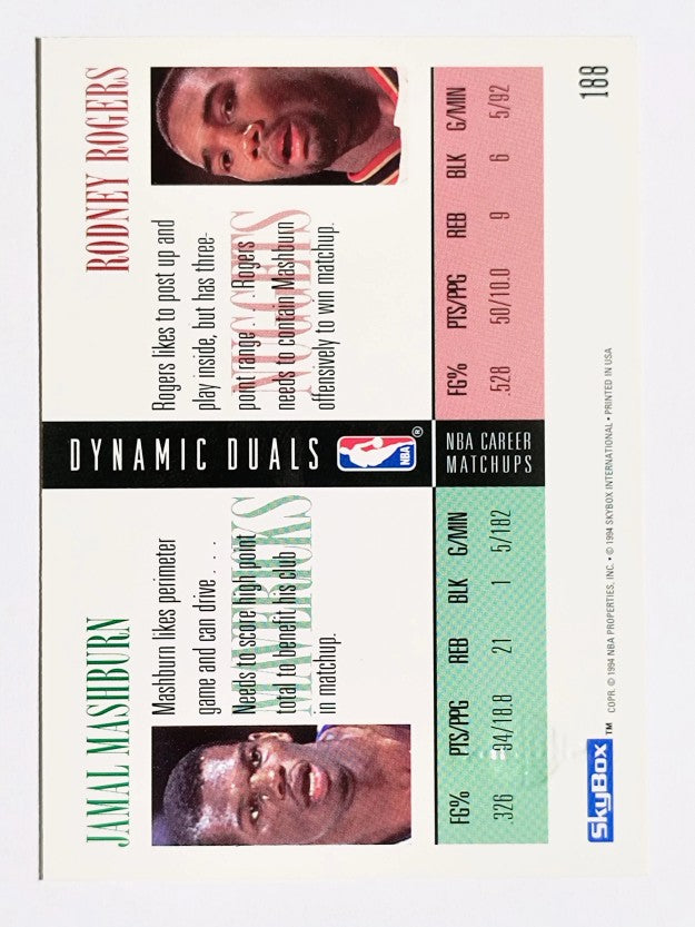 1994-95 SkyBox Premium #188 Jamal Mashburn DD/Rodney Rogers