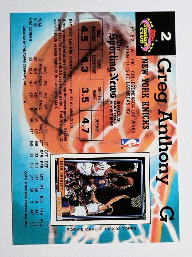 1992-93 Stadium Club #2 Greg Anthony