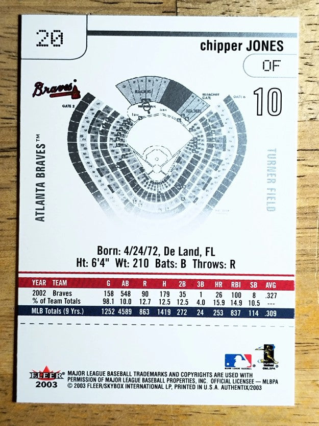 2003 Fleer Authentix #20 Chipper Jones