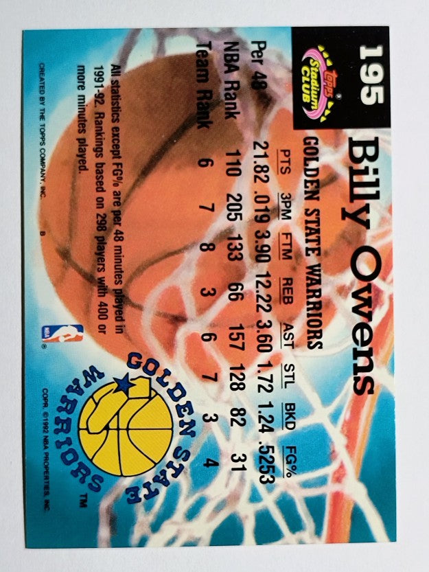 1992-93 Stadium Club #195 Billy Owens MC