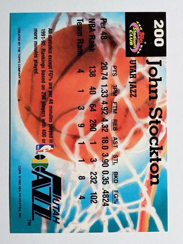 1992-93 Stadium Club #200 John Stockton MC