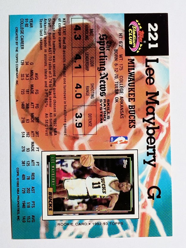 1992-93 Stadium Club #221 Lee Mayberry RC
