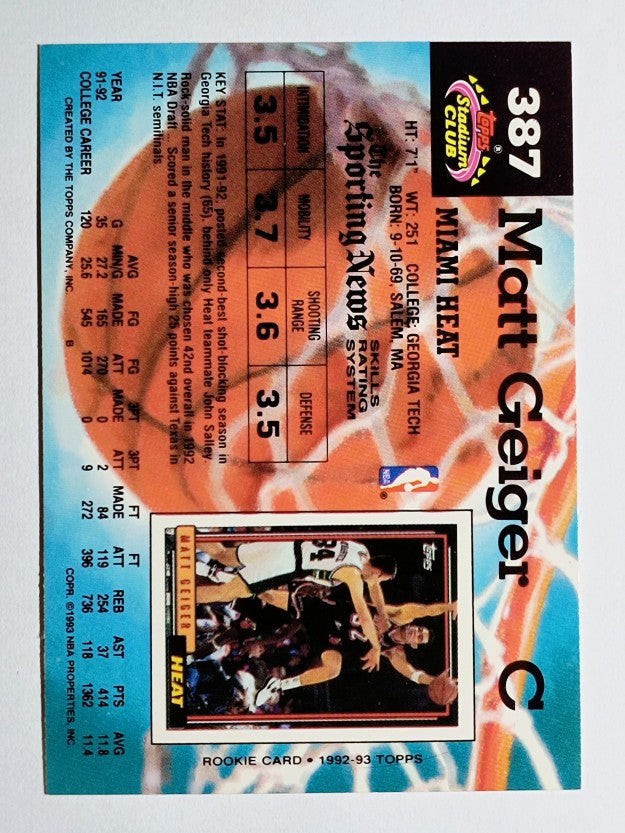 1992-93 Stadium Club #387 Matt Geiger RC