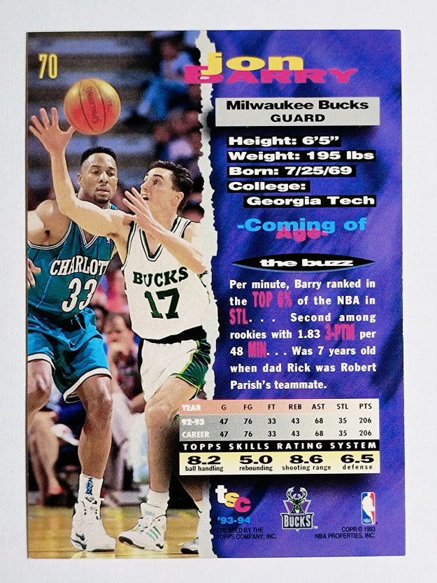1993-94 Stadium Club #70 Jon Barry