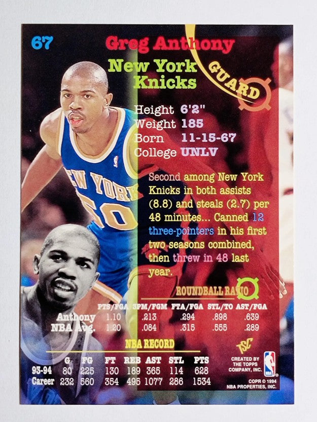 1994-95 Stadium Club #67 Greg Anthony
