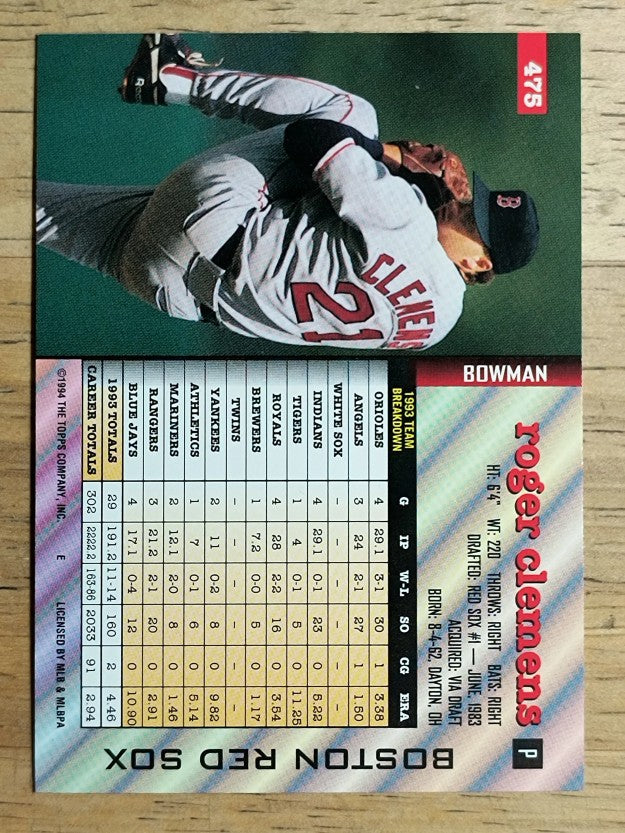 1994 Bowman #475 Roger Clemens