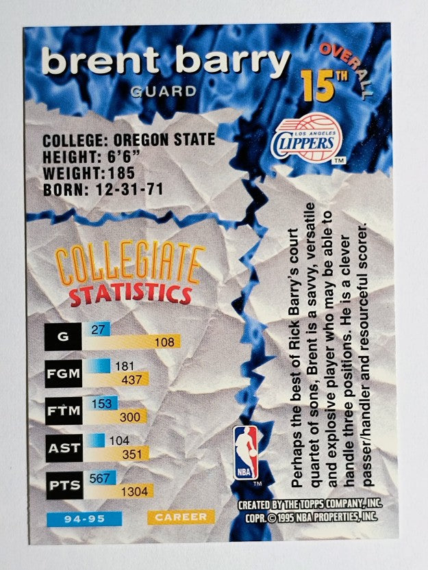 1995-96 Stadium Club Draft Picks #15 Brent Barry