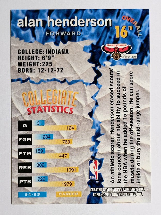 1995-96 Stadium Club Draft Picks #16 Alan Henderson