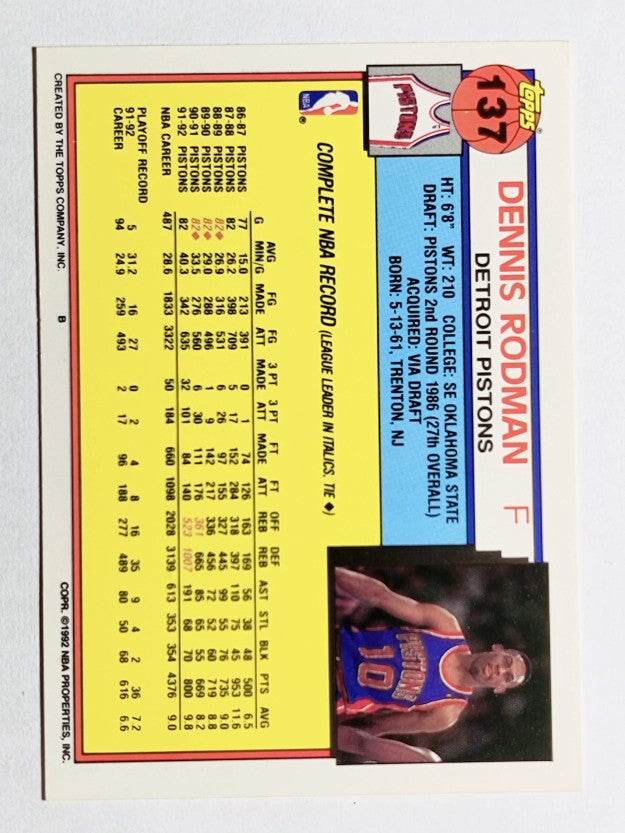 1992-93 Topps #137 Dennis Rodman