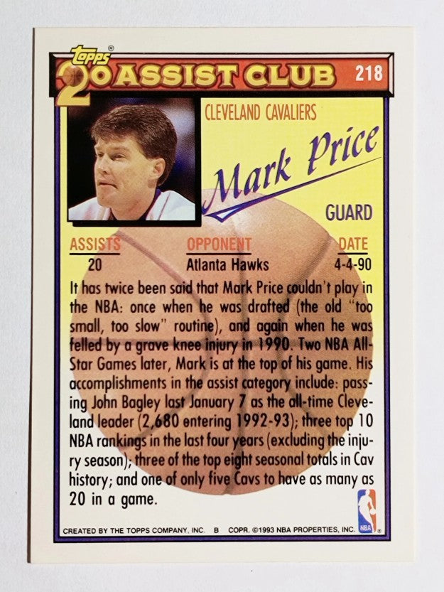 1992-93 Topps #218 Mark Price 20A