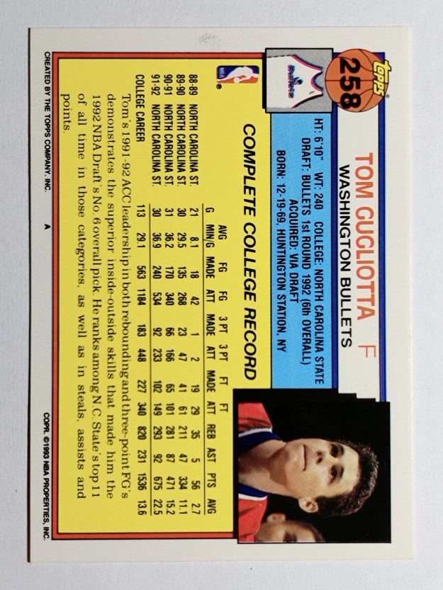 1992-93 Topps #258 Tom Gugliotta RC