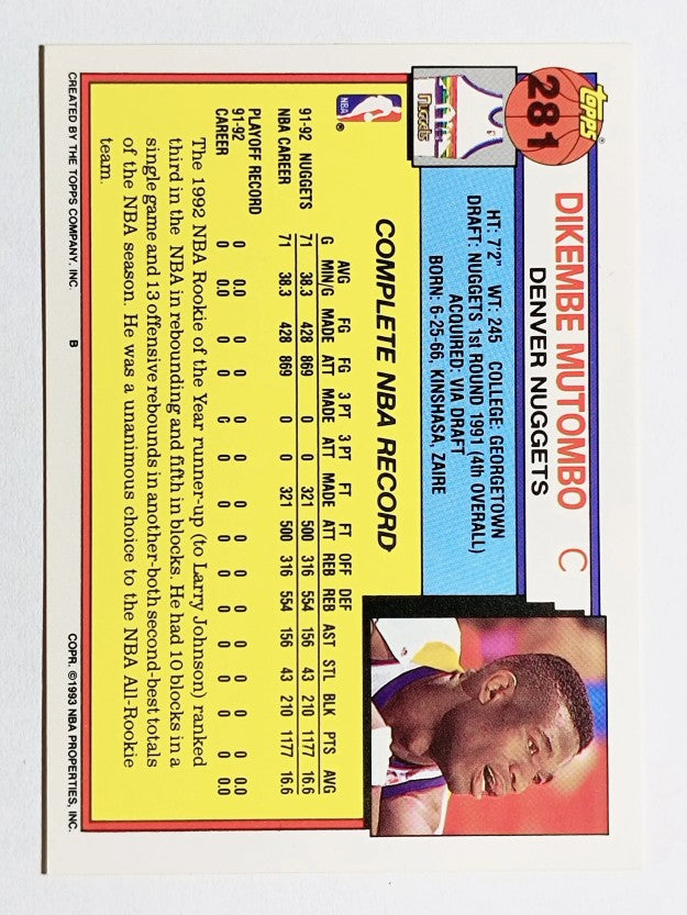 1992-93 Topps #281 Dikembe Mutombo