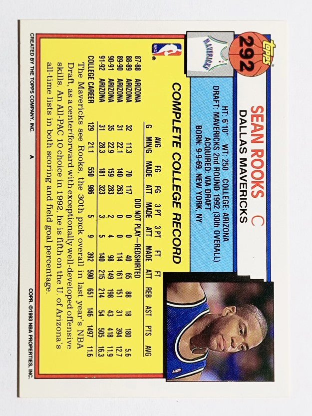 1992-93 Topps #292 Sean Rooks RC