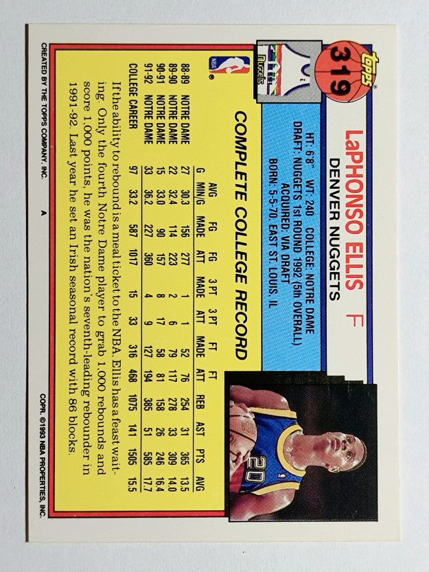 1992-93 Topps #319 LaPhonso Ellis RC