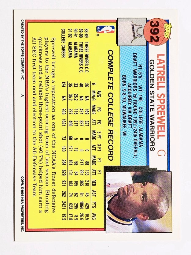 1992-93 Topps #392 Latrell Sprewell RC