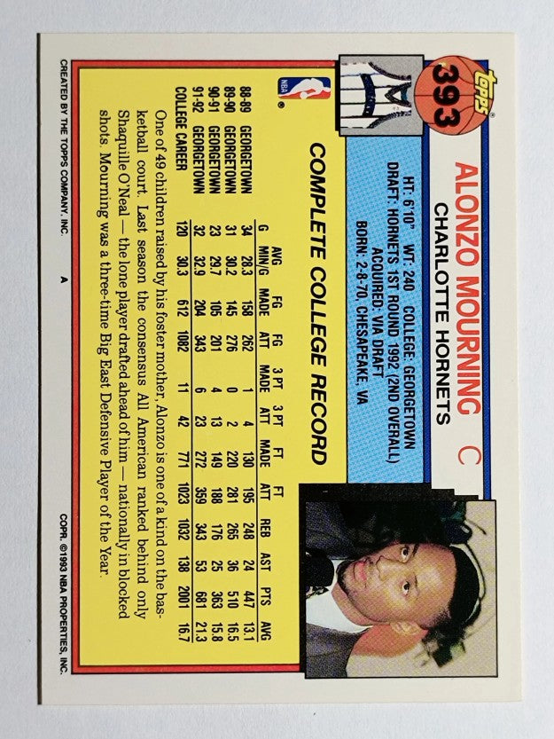 1992-93 Topps #393 Alonzo Mourning RC (EXMT)