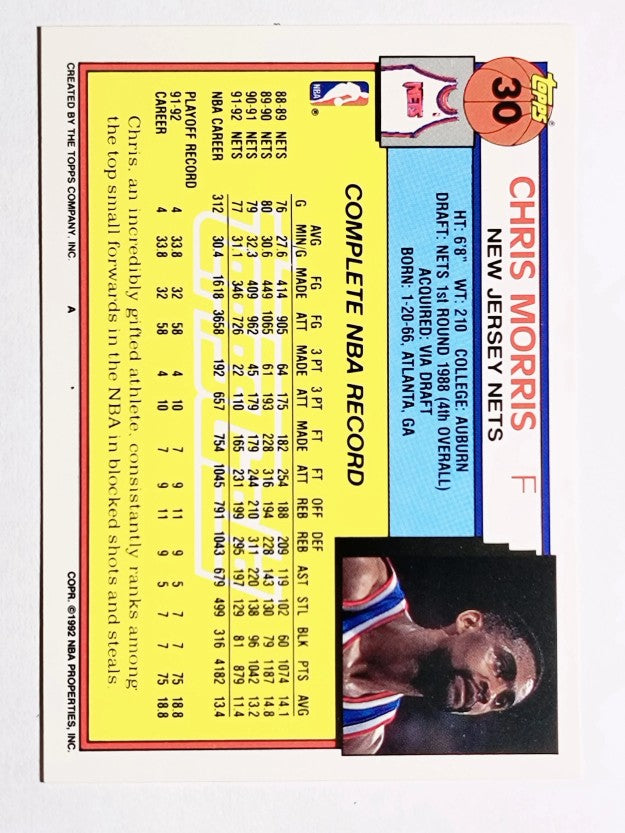 1992-93 Topps Gold #30 Chris Morris