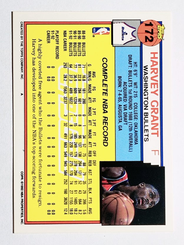 1992-93 Topps Gold #172 Harvey Grant