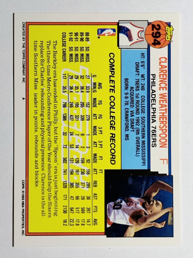 1992-93 Topps Gold #294 Clarence Weatherspoon