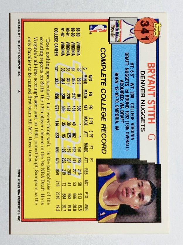 1992-93 Topps Gold #341 Bryant Stith (NM)