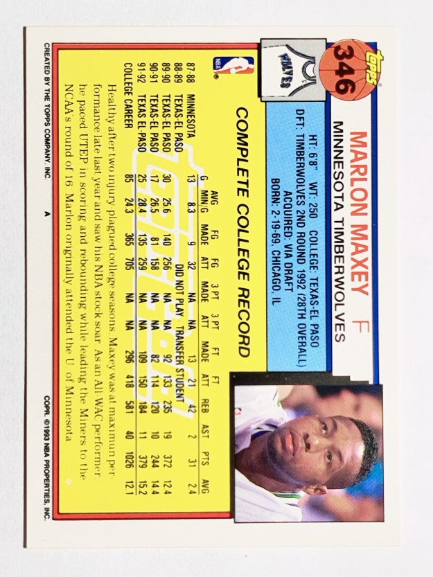 1992-93 Topps Gold #346 Marlon Maxey