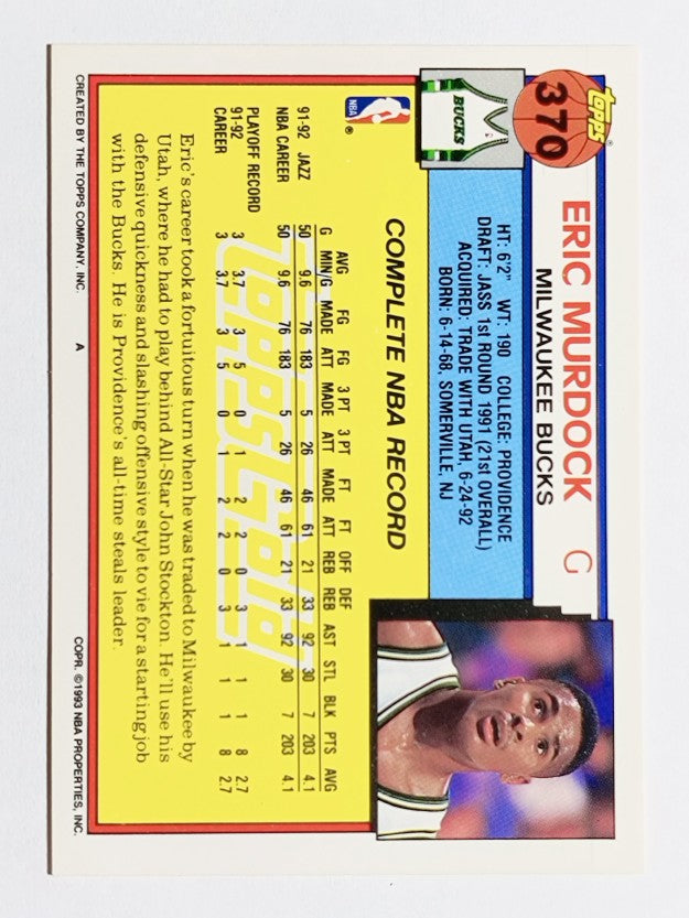 1992-93 Topps Gold #370 Eric Murdock